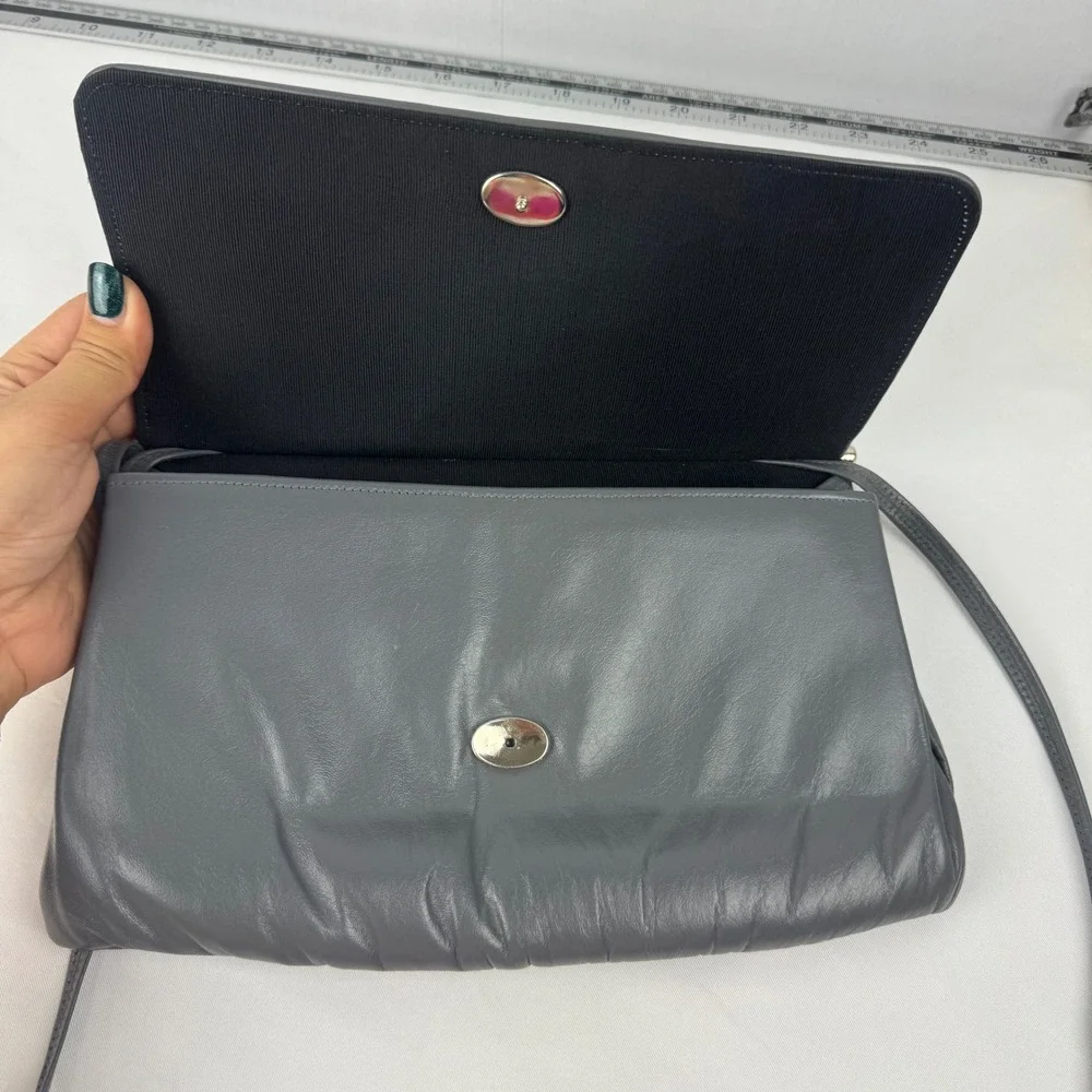 Vintage Mardane USA Gray Leather Ruched Foldover Clutch‎ Shoulder Bag